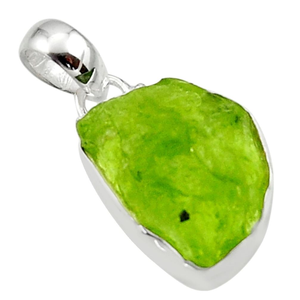 925 sterling silver 11.20cts natural green peridot rough fancy pendant r29904