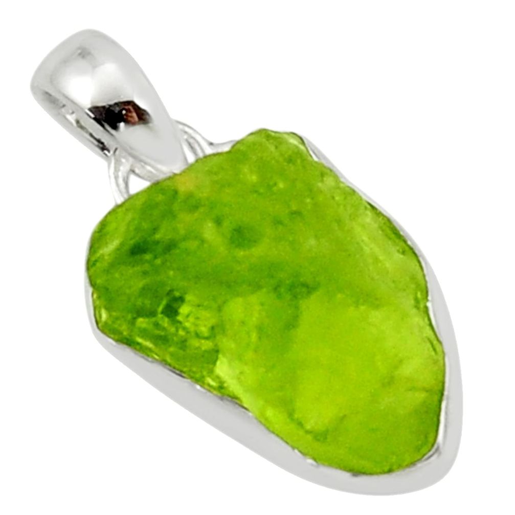 925 sterling silver 12.15cts natural green peridot rough fancy pendant r29917