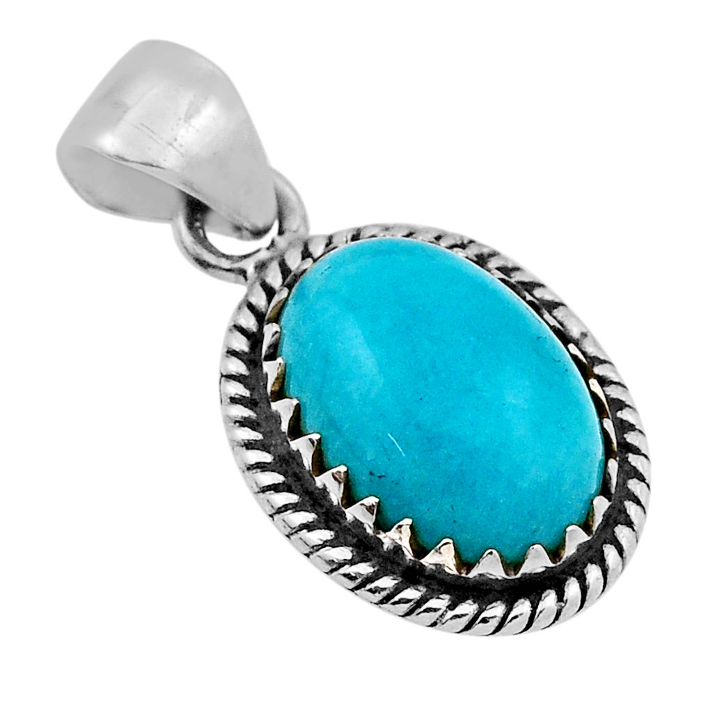925 sterling silver 5.40cts natural green peruvian amazonite oval pendant n27710
