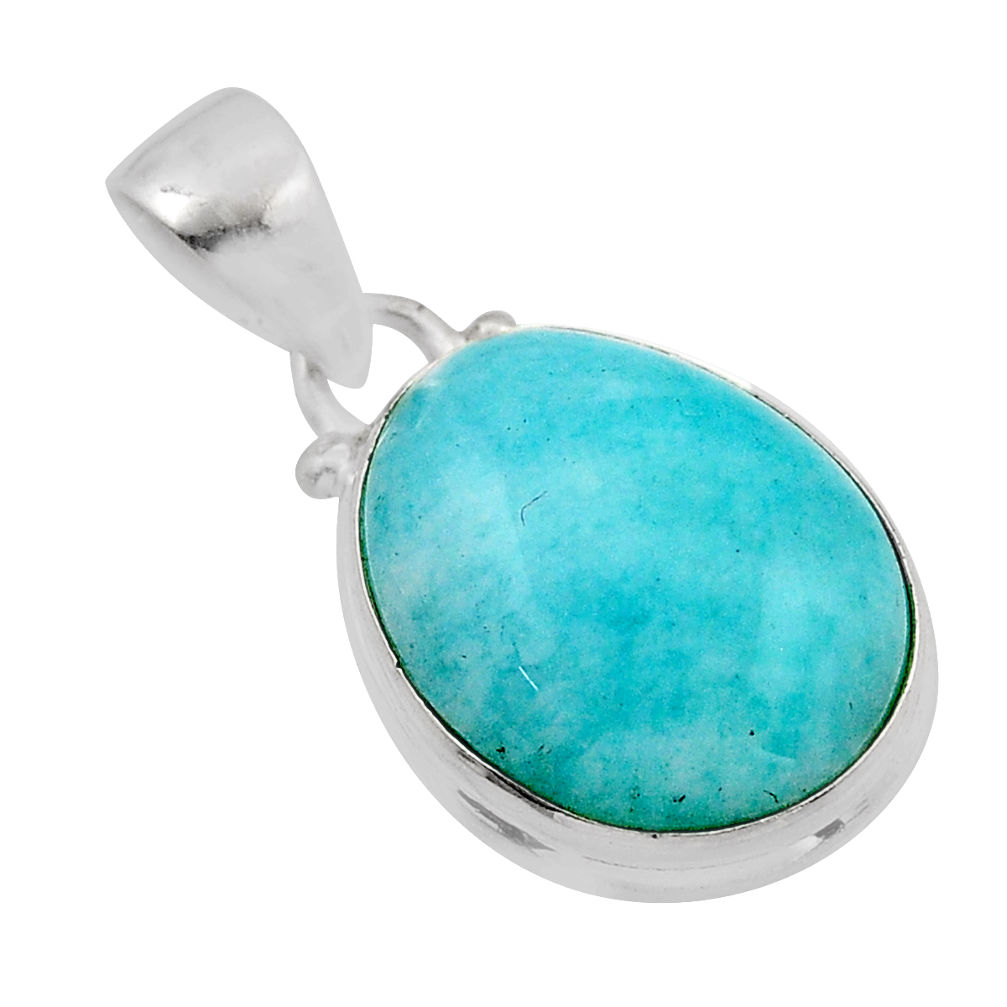 925 sterling silver 8.71cts natural green peruvian amazonite oval pendant y92340