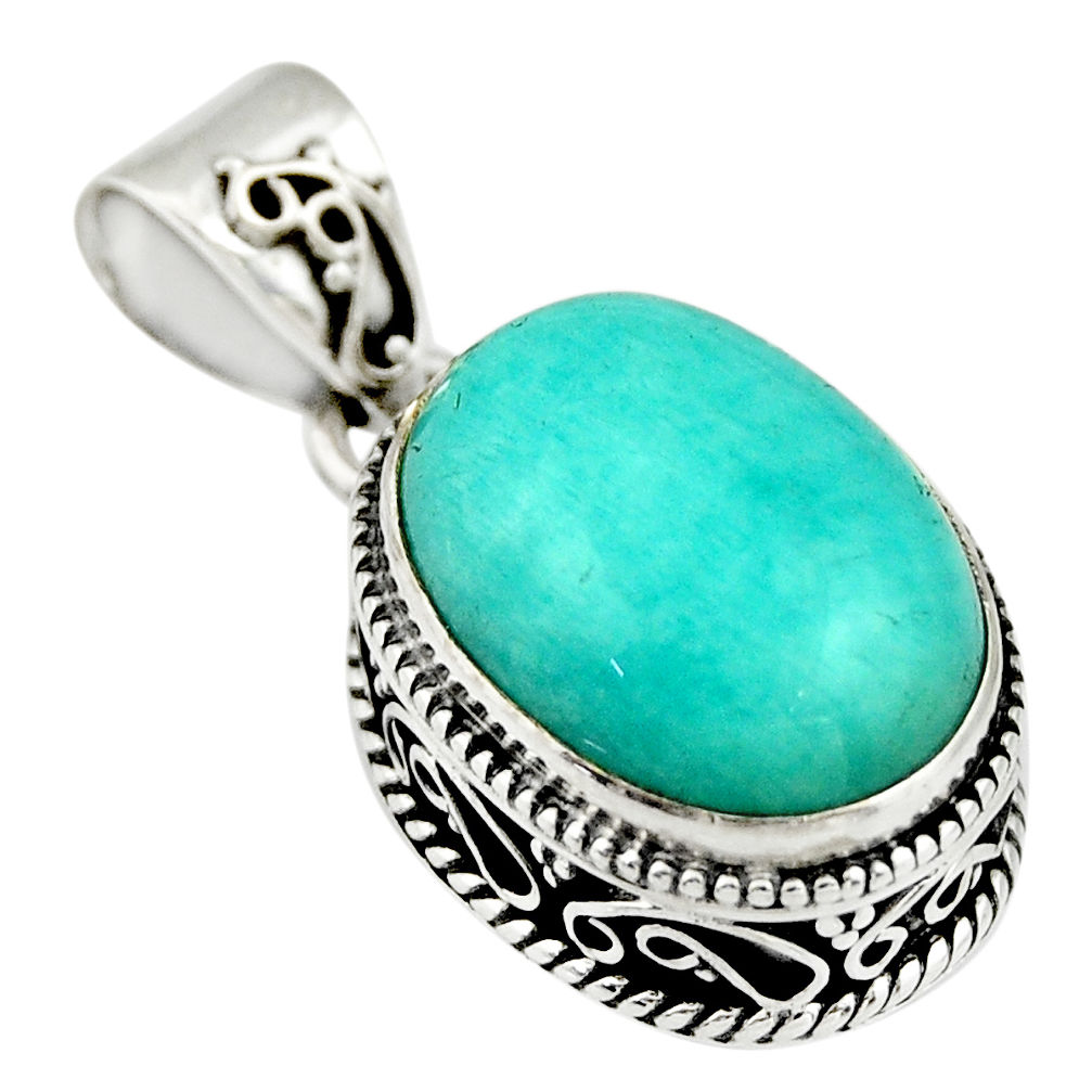 925 sterling silver 10.06cts natural green peruvian amazonite pendant r19056