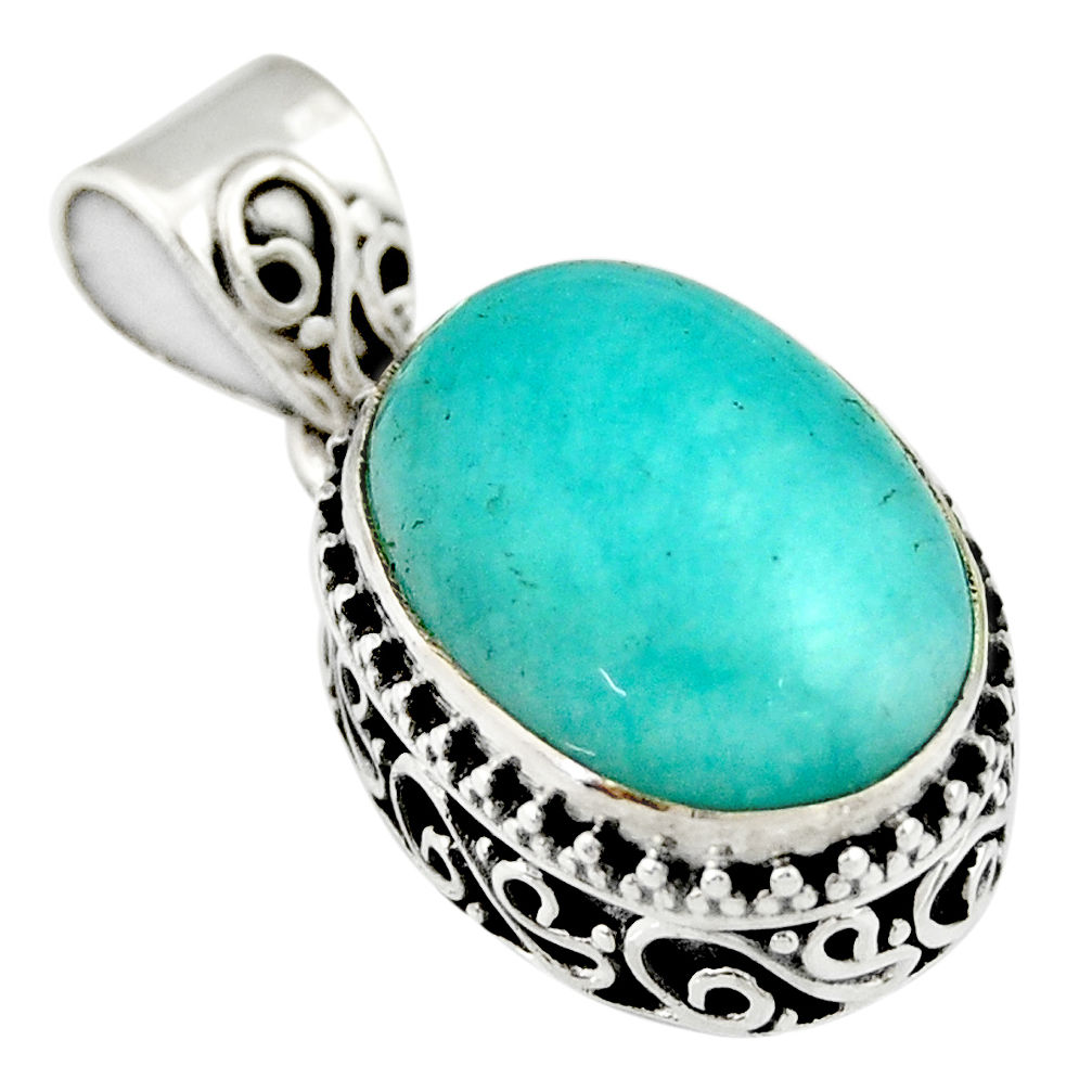 925 sterling silver 10.51cts natural green peruvian amazonite pendant r19059