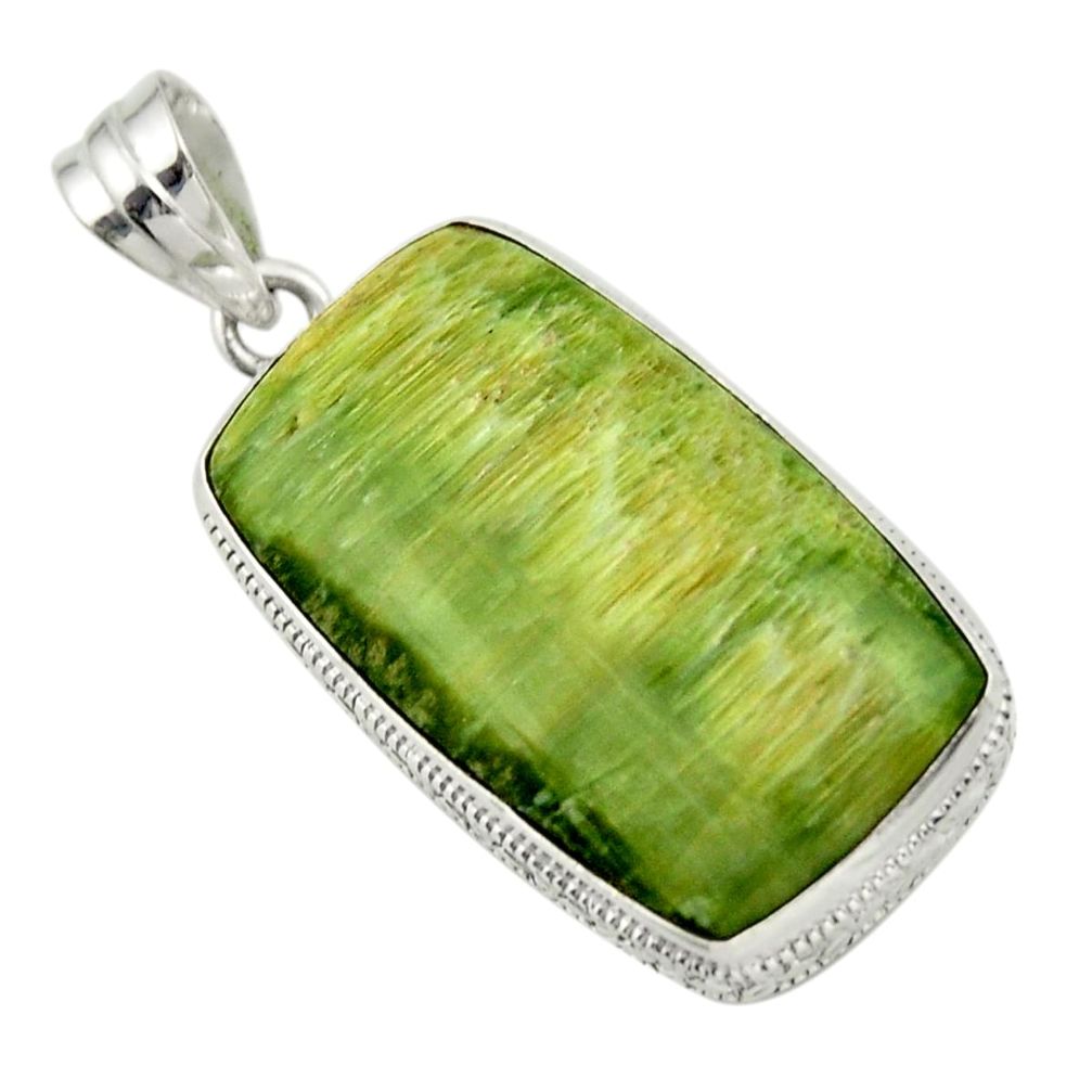 925 sterling silver 23.92cts natural green pietersite (african) pendant r32204