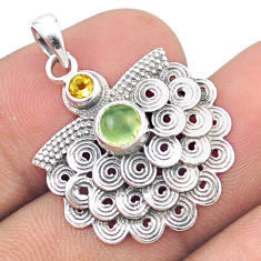 925 sterling silver 1.25cts natural green prehnite citrine round pendant u34723