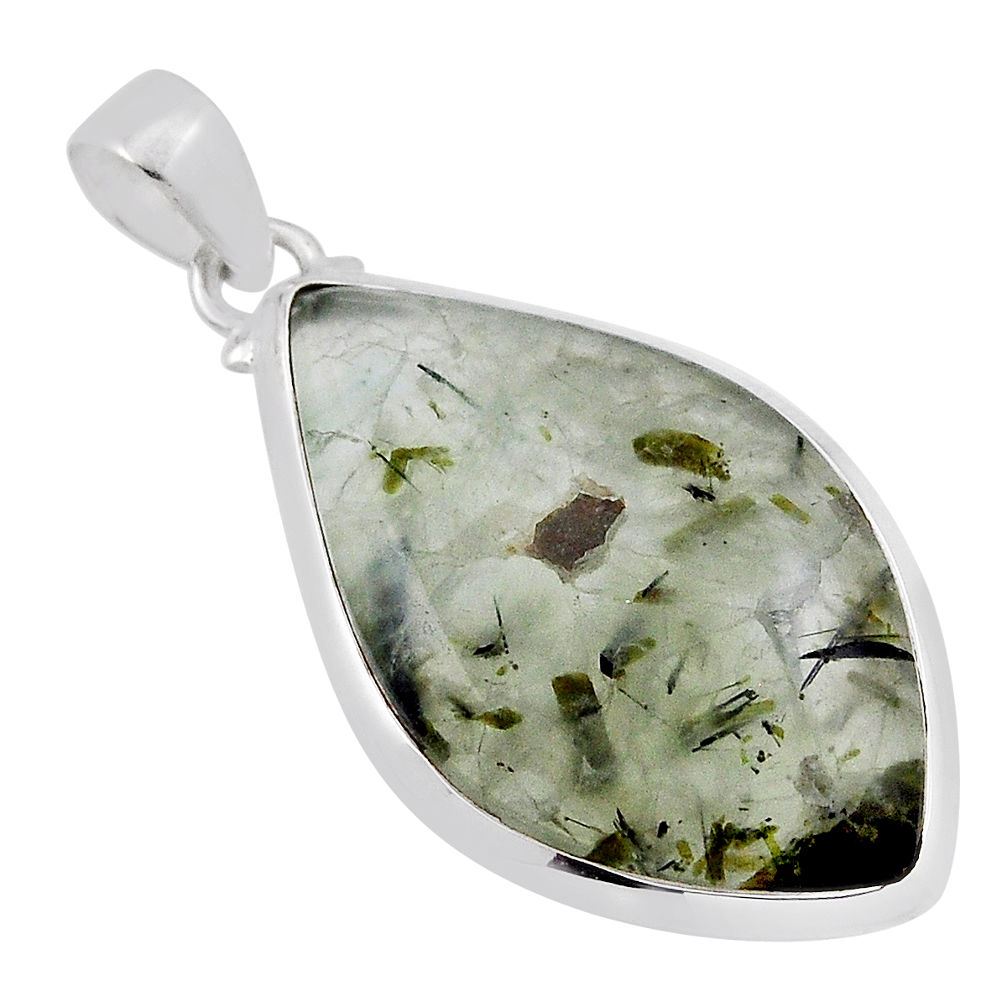 925 sterling silver 22.05cts natural green prehnite marquise pendant n34930