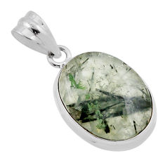 925 sterling silver 14.26cts natural green prehnite oval pendant jewelry n36575
