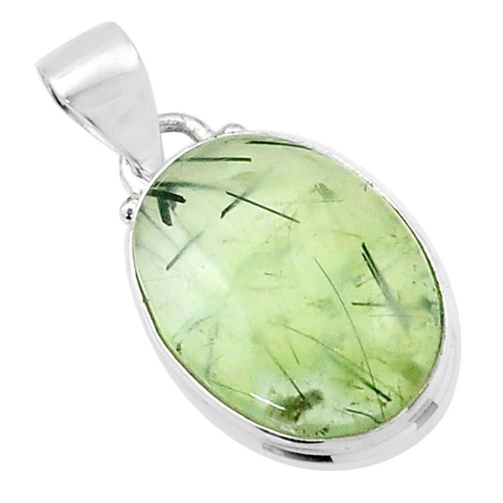 925 sterling silver 11.47cts natural green prehnite oval pendant jewelry u45288