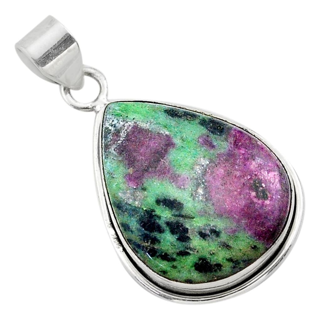 925 sterling silver 20.65cts natural green ruby zoisite pear pendant t44744