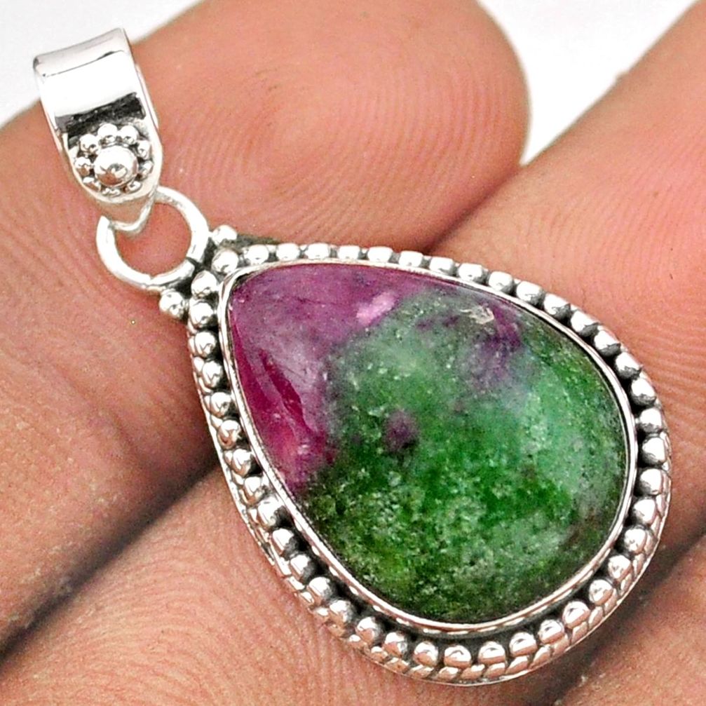 925 sterling silver 13.79cts natural green ruby zoisite pear pendant t96317