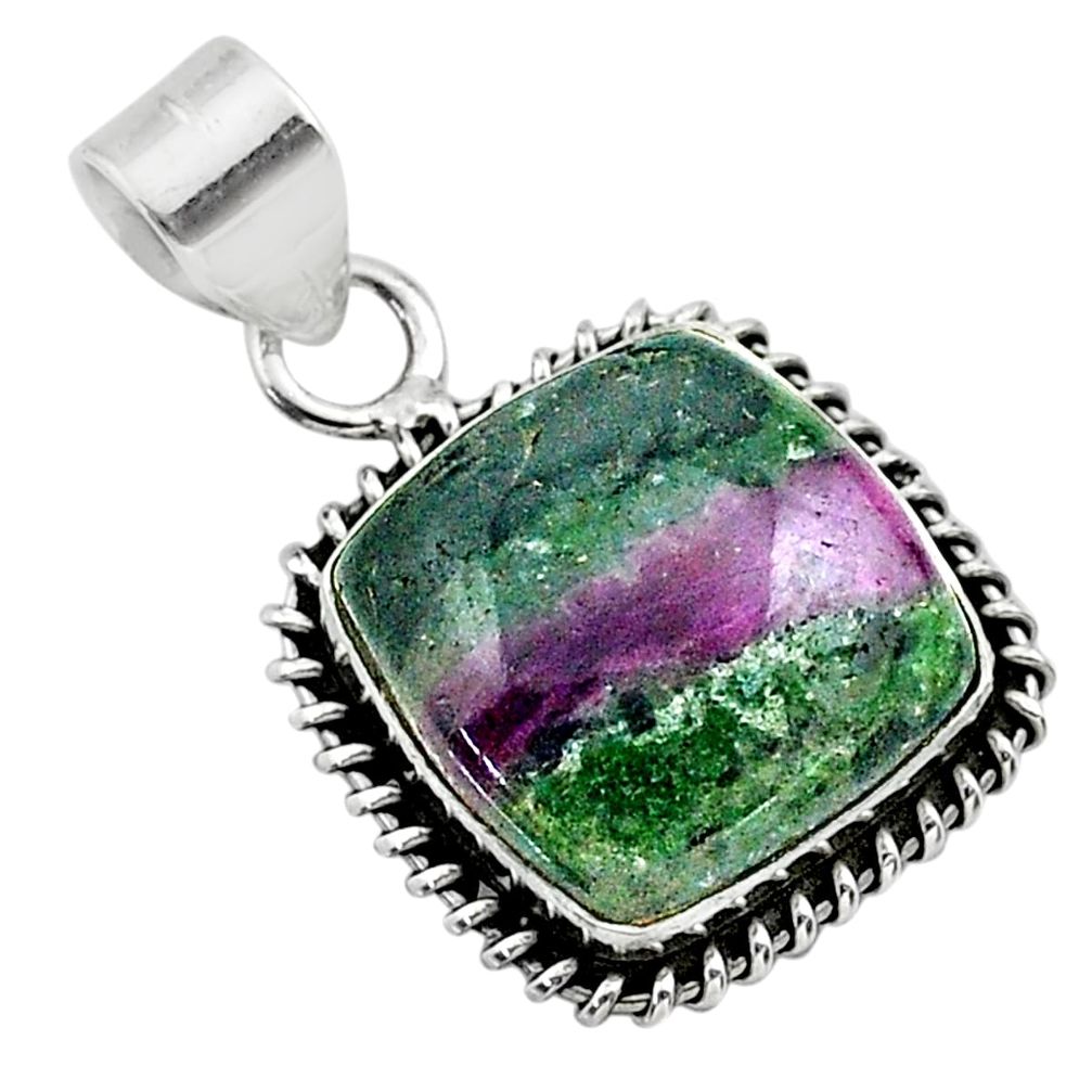 925 sterling silver 15.39cts natural green ruby zoisite pendant jewelry t44749