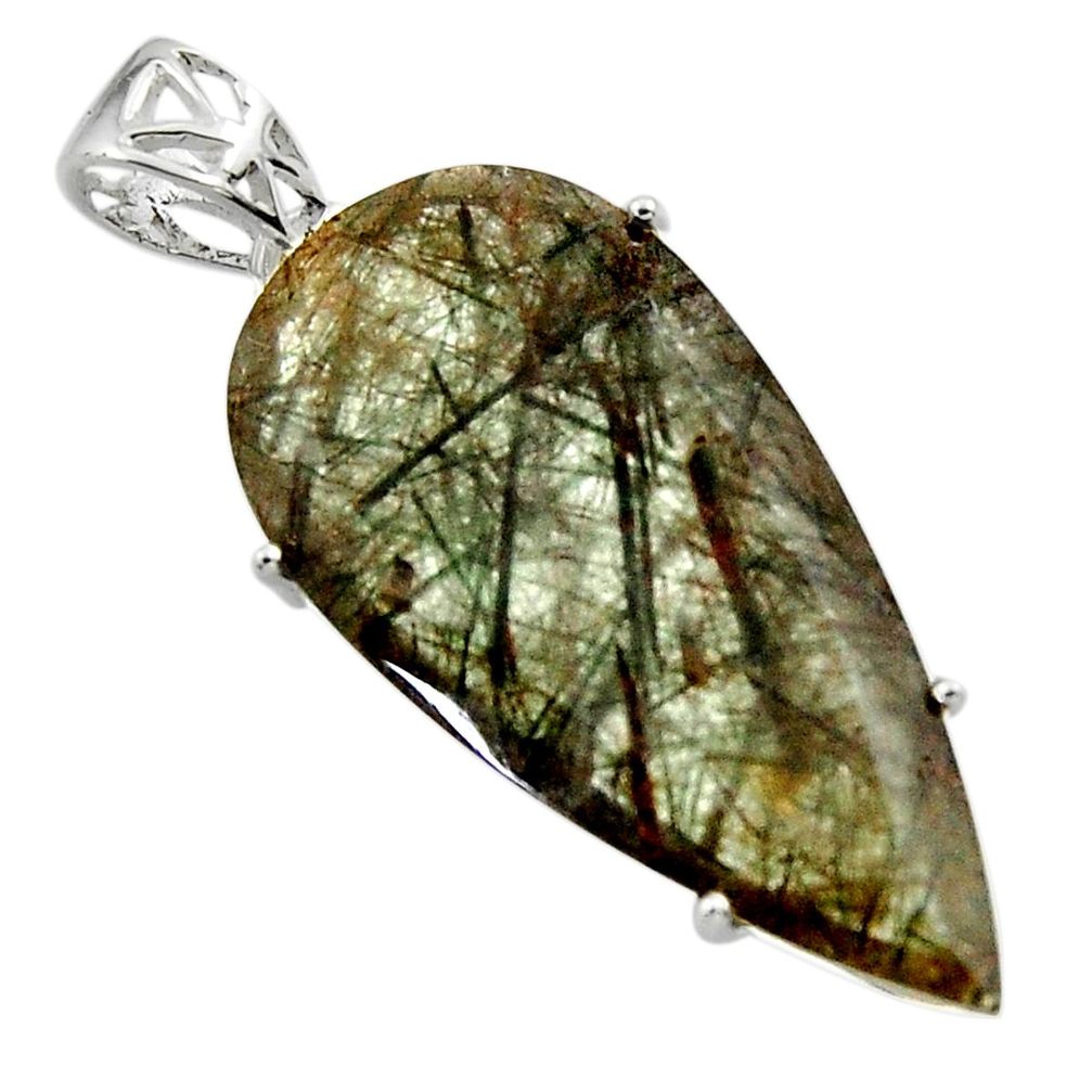 925 sterling silver 20.20cts natural green rutile pear pendant jewelry r48800