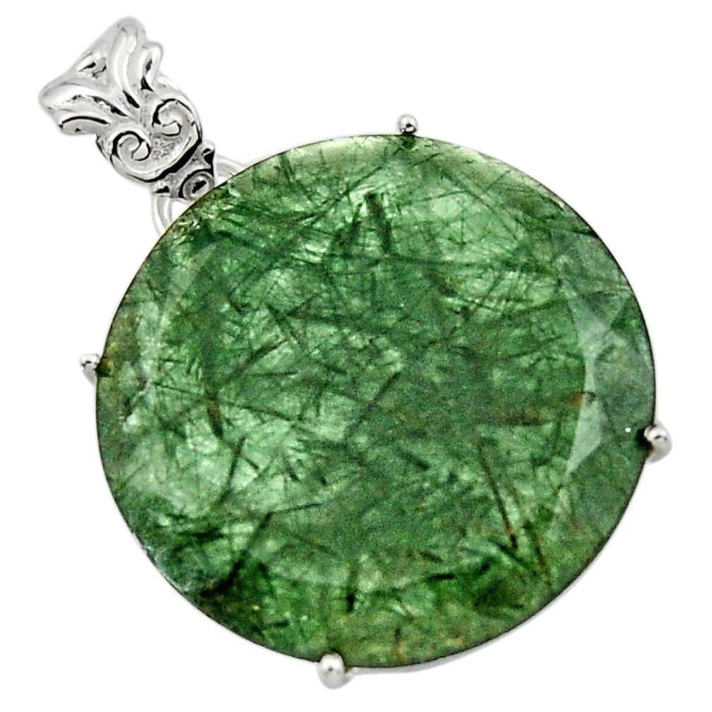 925 sterling silver 22.30cts natural green rutile round pendant jewelry r48794