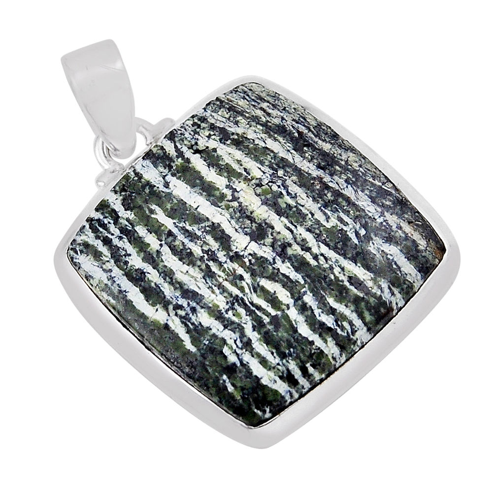 925 sterling silver 17.95cts natural green seraphinite (russian) pendant n34925