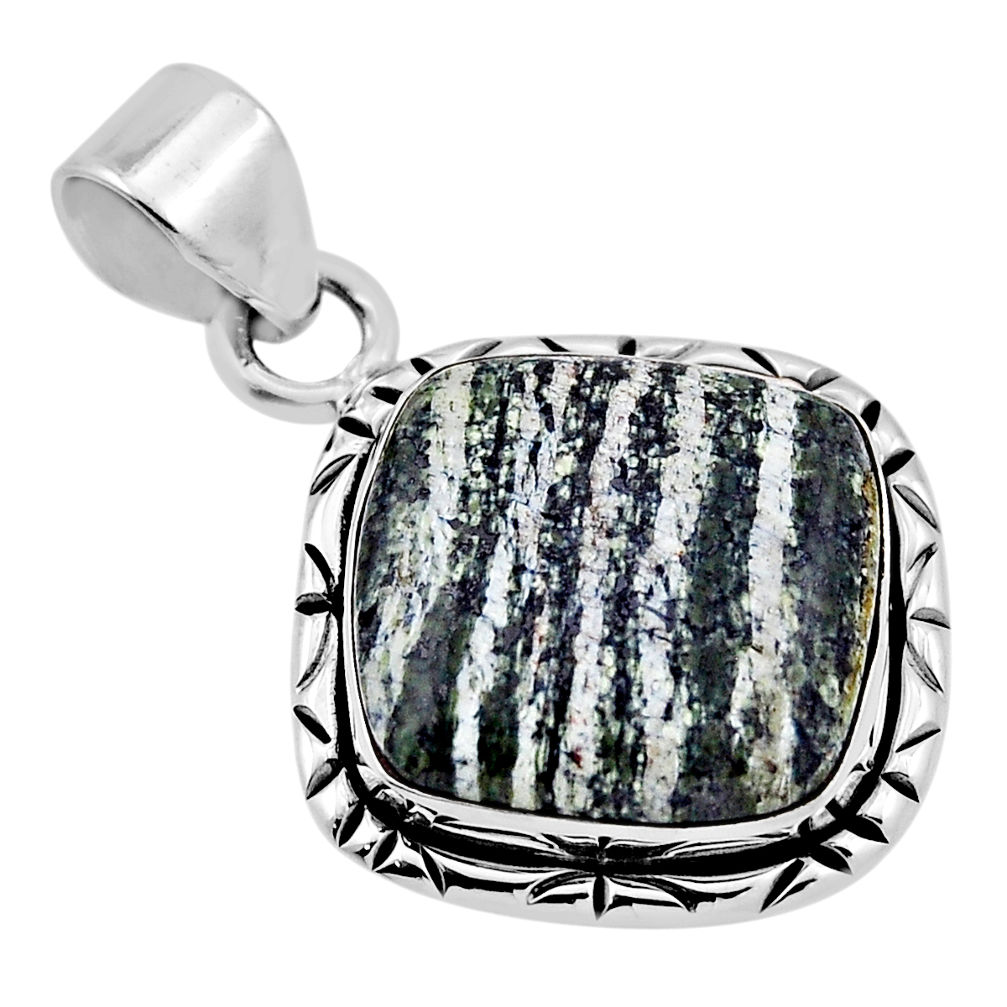 925 sterling silver 16.11cts natural green seraphinite (russian) pendant n35156
