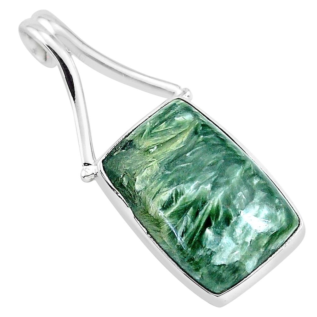 925 sterling silver 12.55cts natural green seraphinite (russian) pendant r94580