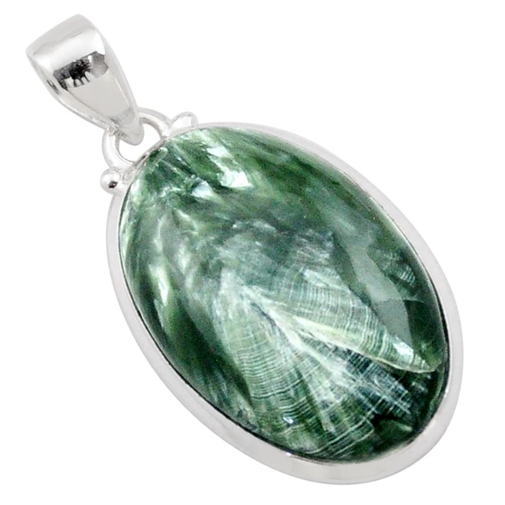925 sterling silver 18.80cts natural green seraphinite (russian) pendant t78624