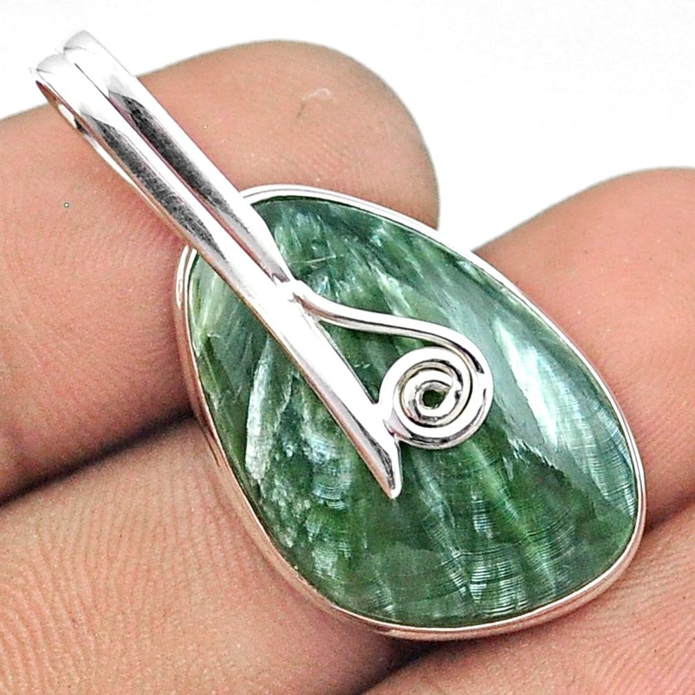 925 sterling silver 15.08cts natural green seraphinite (russian) pendant u22064