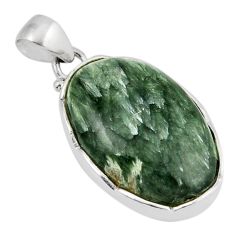 925 sterling silver 19.25cts natural green seraphinite (russian) pendant y46230