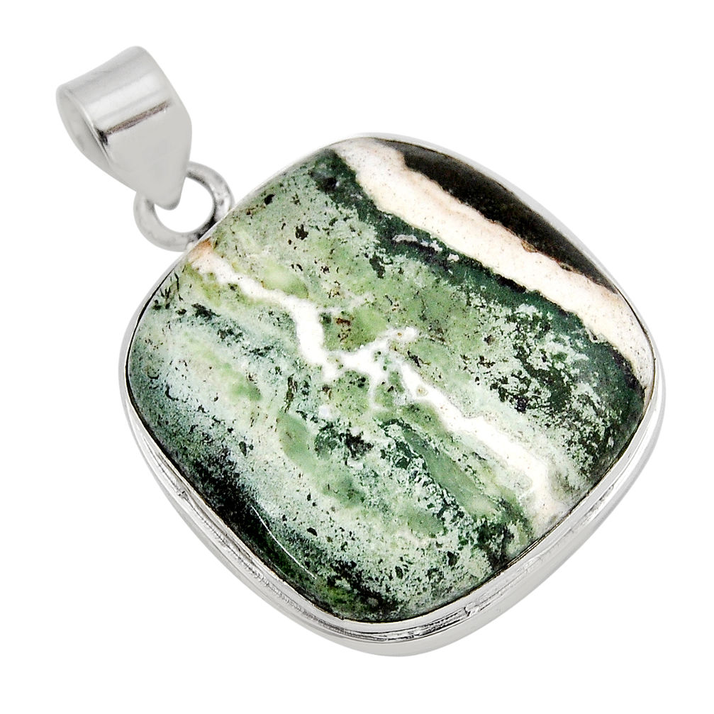 925 sterling silver 36.04cts natural green seraphinite (russian) pendant y54595
