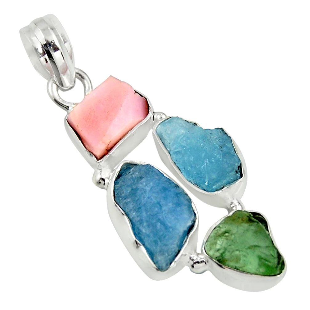 925 sterling silver 15.53cts natural green tourmaline opal fancy pendant r26899