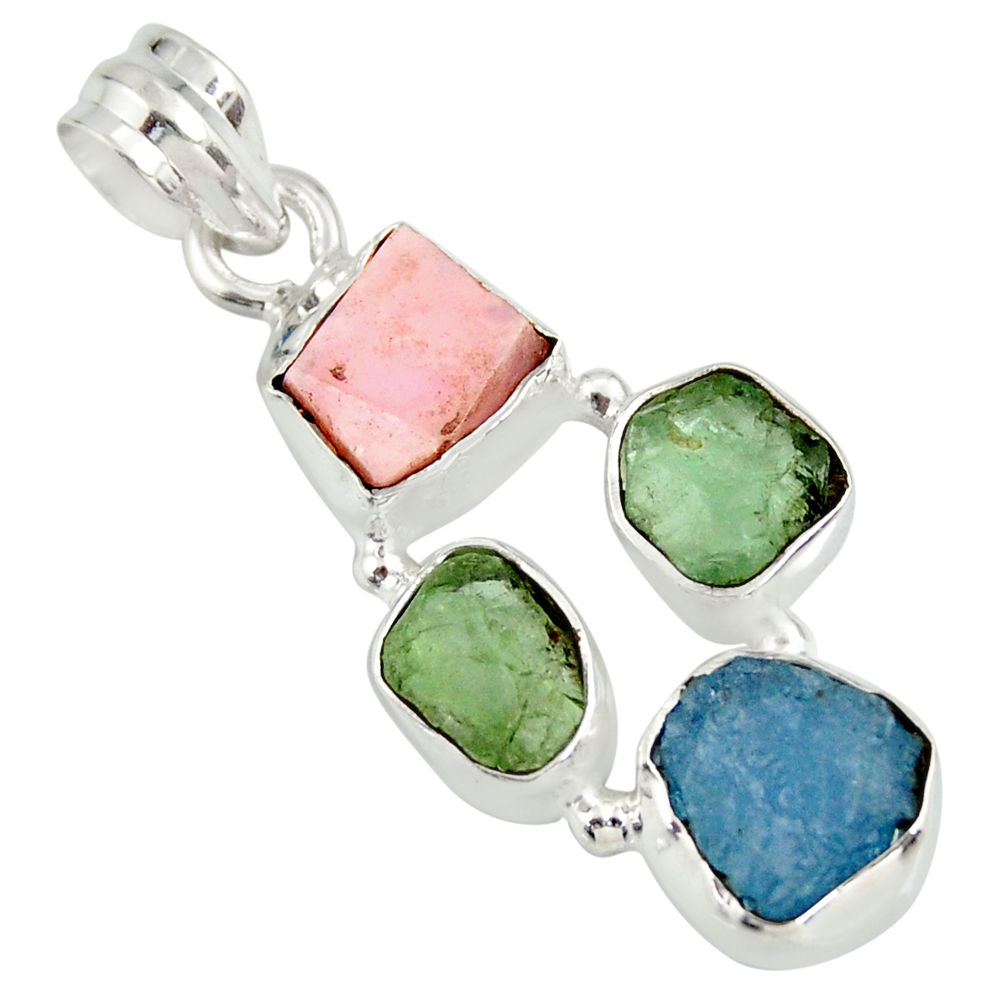 925 sterling silver 13.66cts natural green tourmaline pink opal pendant r26891