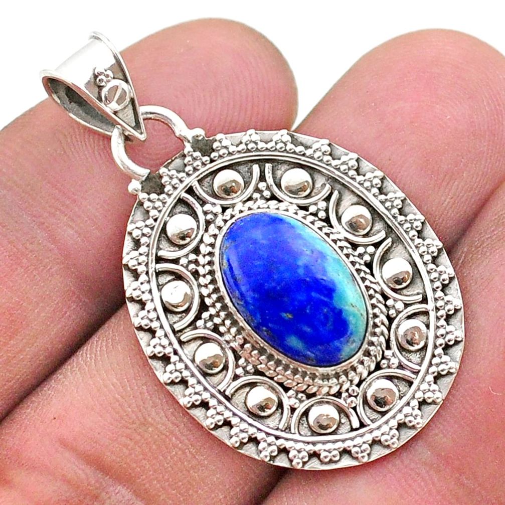 925 sterling silver 4.67cts natural green turquoise azurite oval pendant t44923