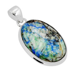 925 sterling silver 18.89cts natural green turquoise azurite oval pendant y71316