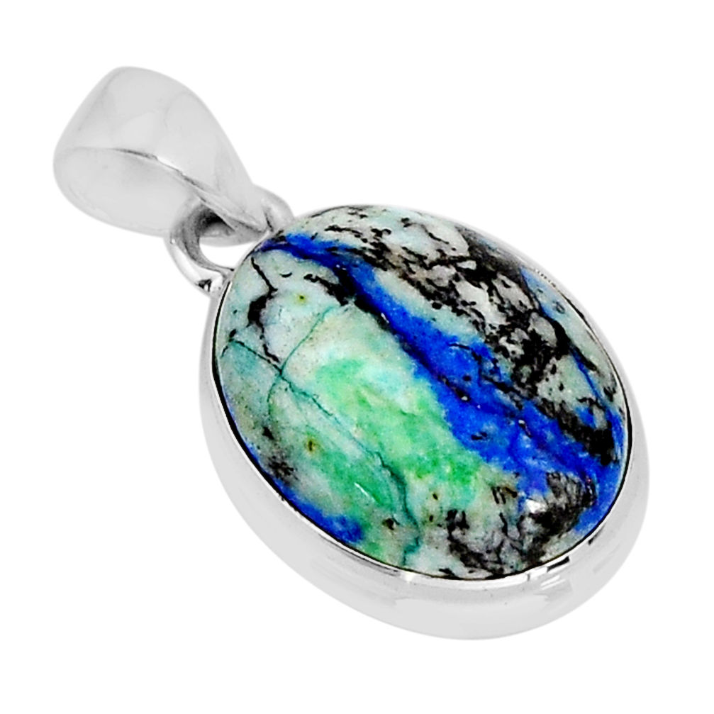 925 sterling silver 13.73cts natural green turquoise azurite oval pendant y75025