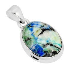 925 sterling silver 14.10cts natural green turquoise azurite oval pendant y75028