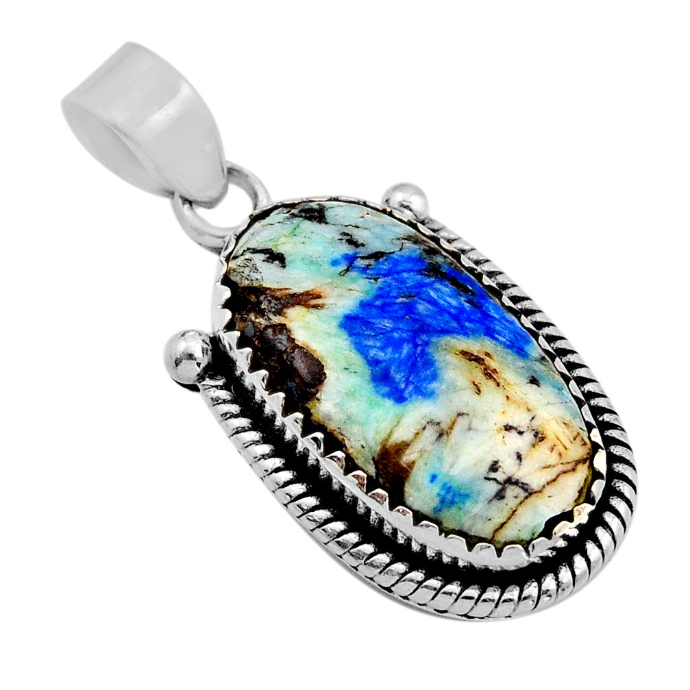 925 sterling silver 12.03cts natural green turquoise azurite oval pendant y92348