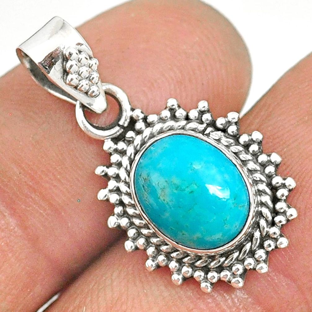 925 sterling silver 4.77cts natural green turquoise tibetan oval pendant r85145