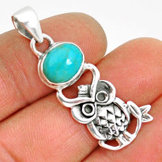 925 sterling silver 4.05cts natural green turquoise tibetan owl pendant y2748