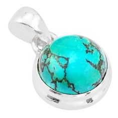 925 sterling silver 5.54cts natural green turquoise tibetan round pendant t96163
