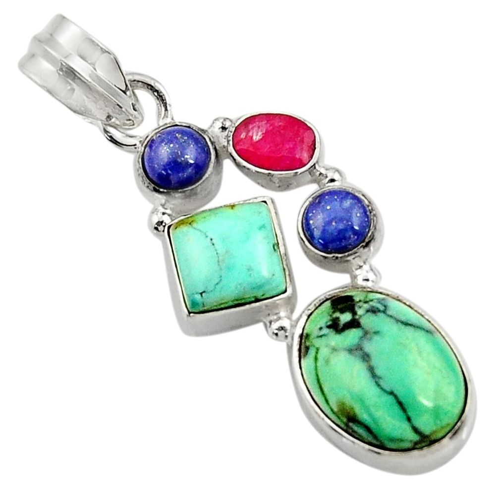 925 sterling silver 11.66cts natural green turquoise tibetan ruby pendant d42915