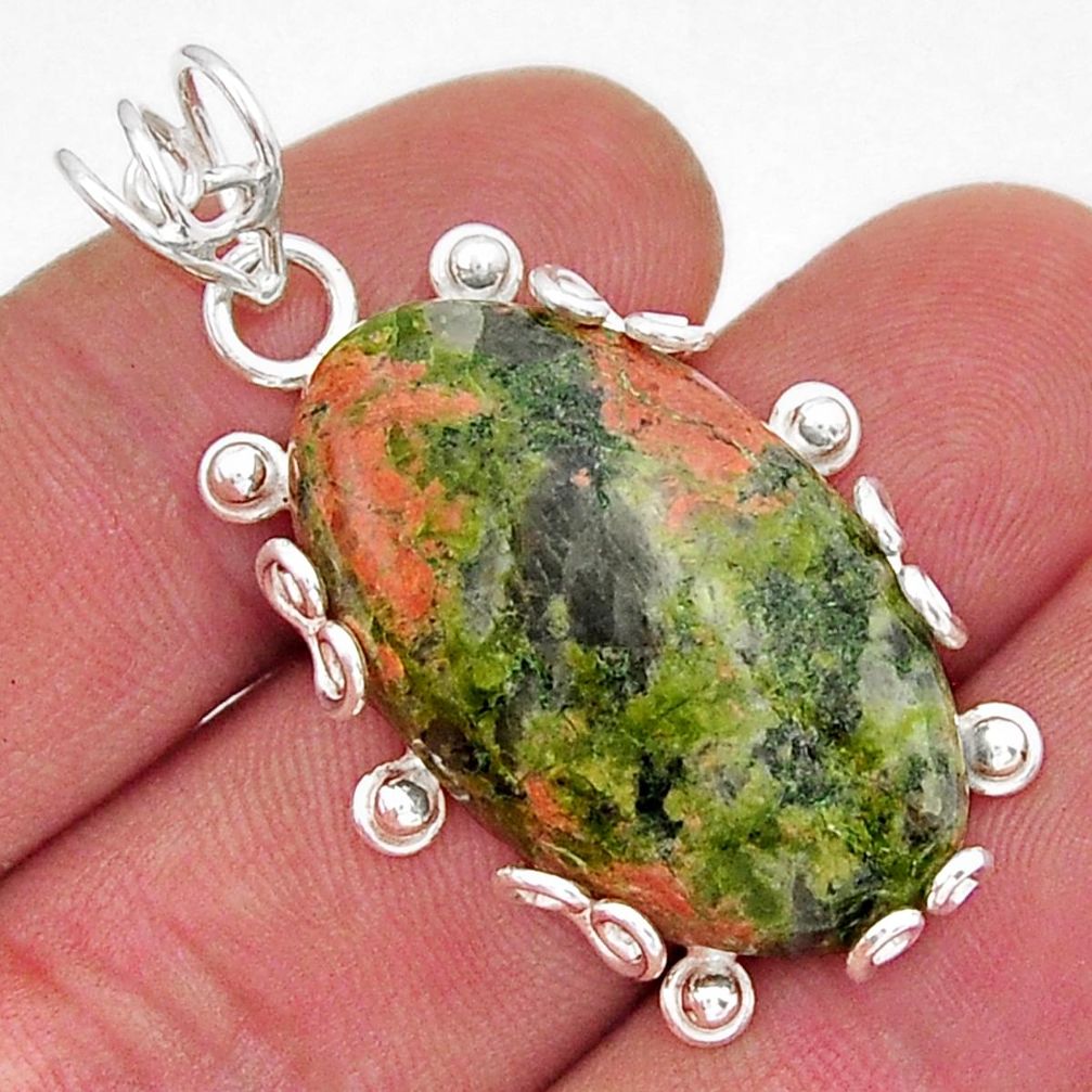 925 sterling silver 24.38cts natural green unakite oval pendant jewelry y20692