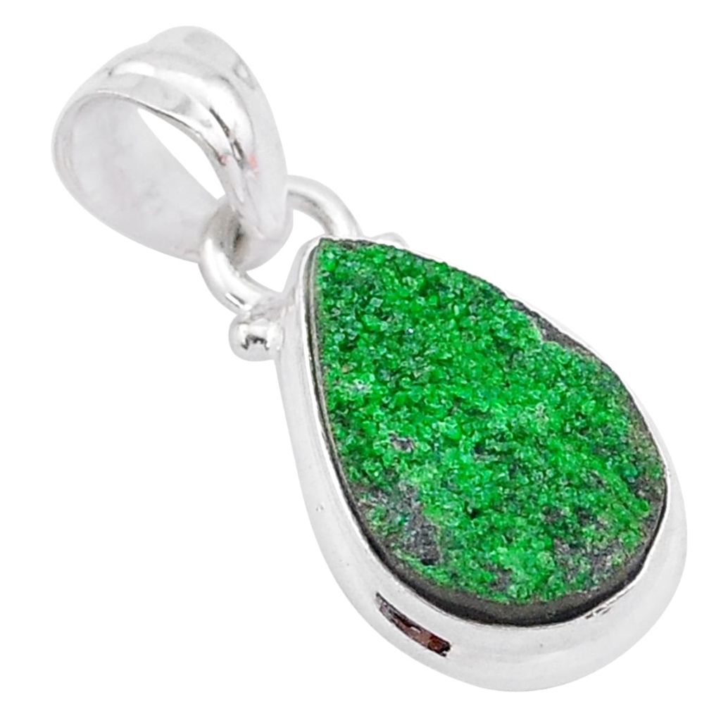 925 sterling silver 6.26cts natural green uvarovite garnet pear pendant t2053