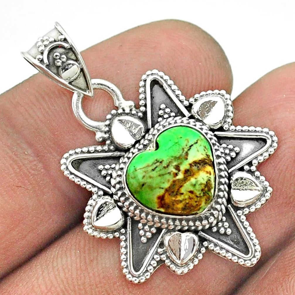 925 sterling silver 4.84cts natural green variscite heart pendant jewelry t56075