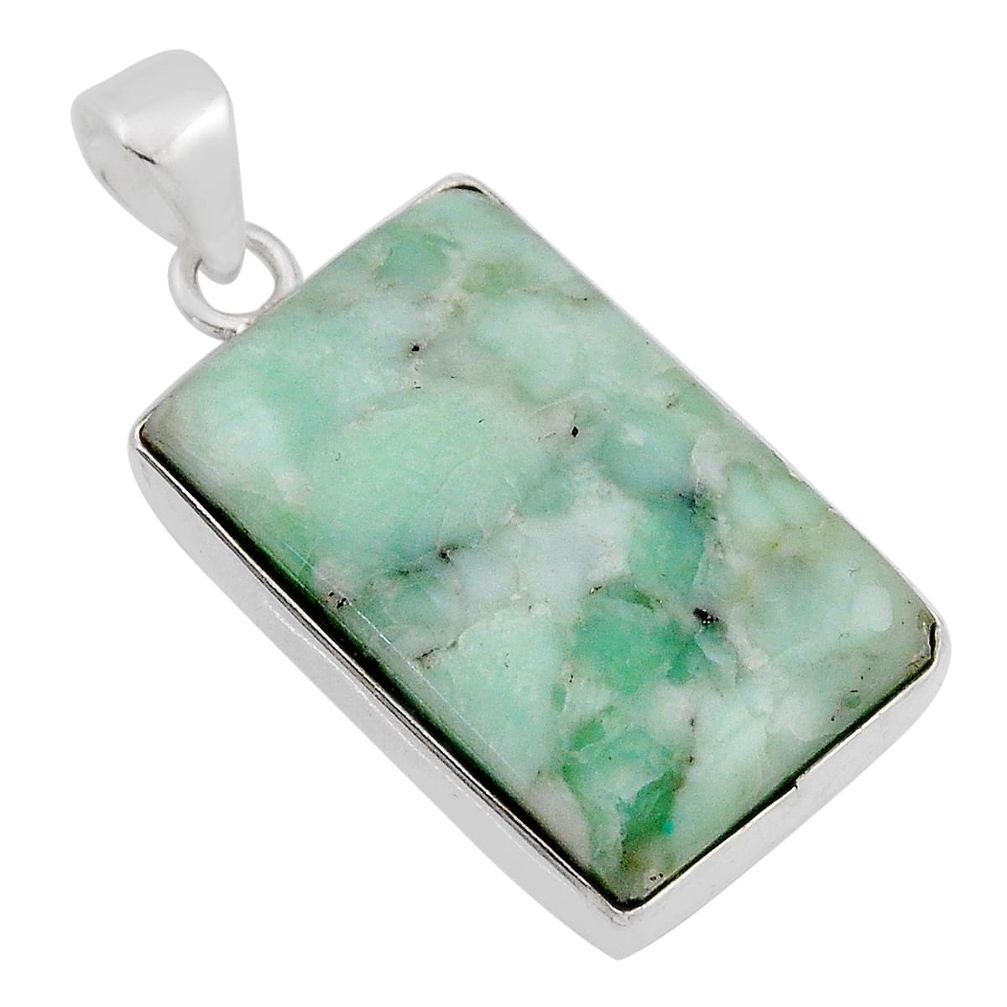 925 sterling silver 17.57cts natural green variscite octagan pendant n19966