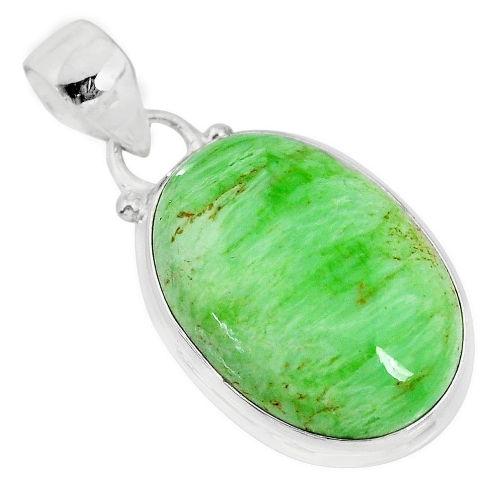 925 silver 13.70cts natural green variscite oval handmade pendant r83614
