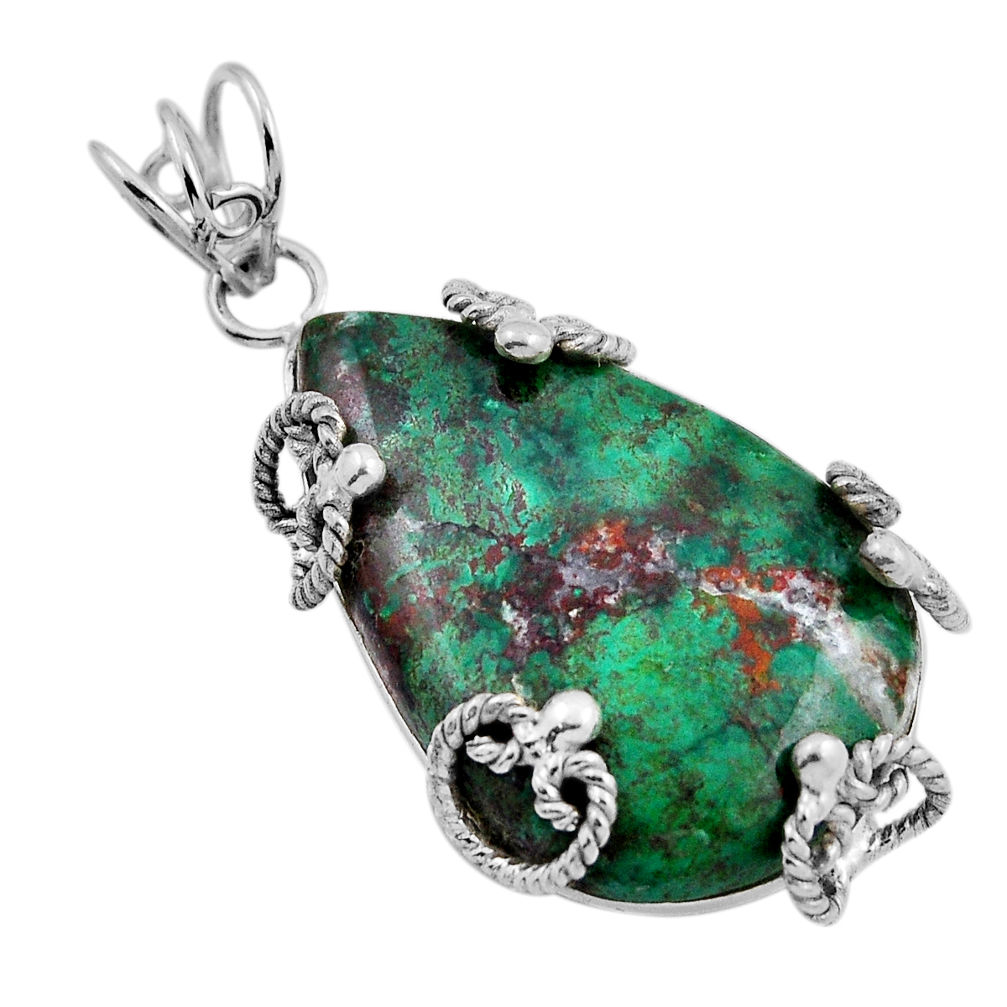 925 sterling silver 29.34cts natural green variscite pear pendant jewelry n24717