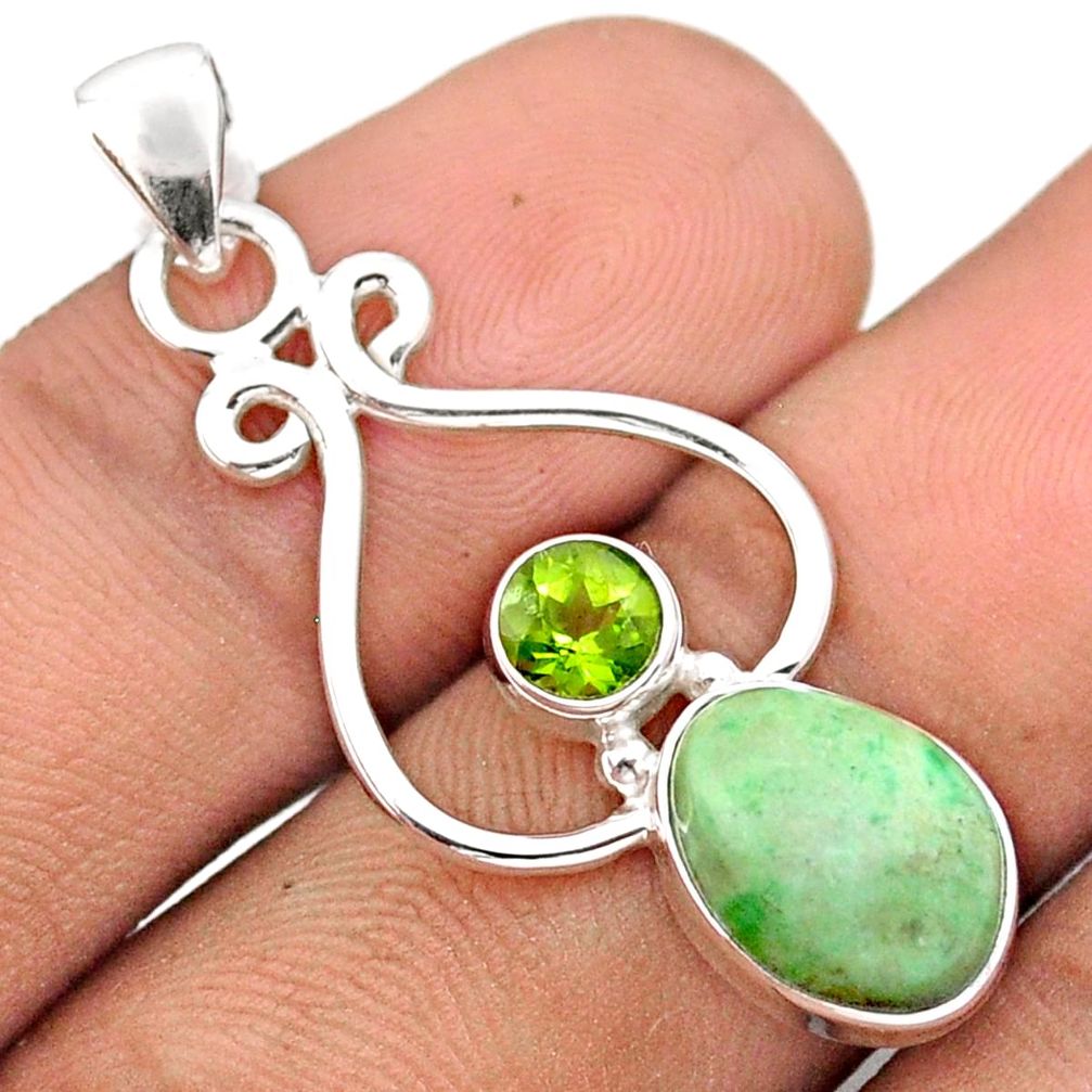 925 sterling silver 4.17cts natural green variscite peridot geometric pendant u13917