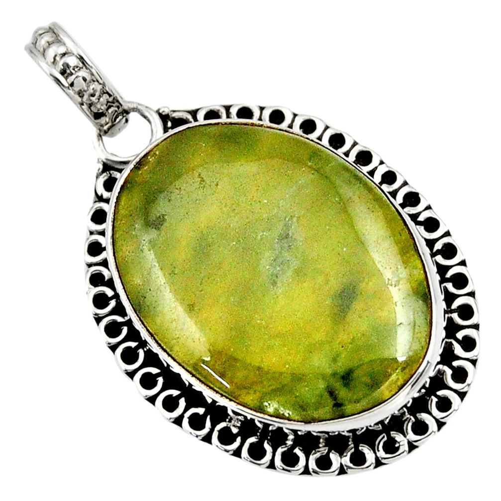 925 sterling silver 18.70cts natural green vasonite oval pendant jewelry d41227