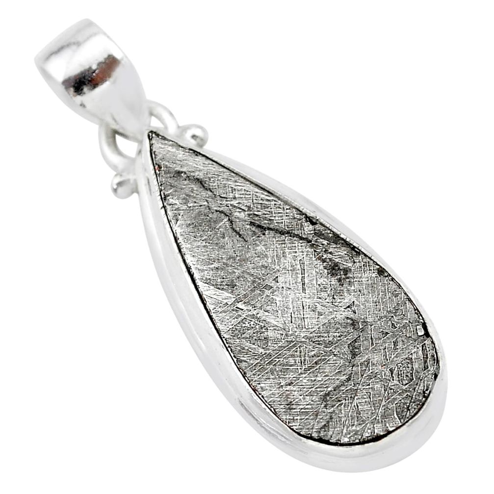 925 sterling silver 16.06cts natural grey meteorite gibeon pear pendant t29135