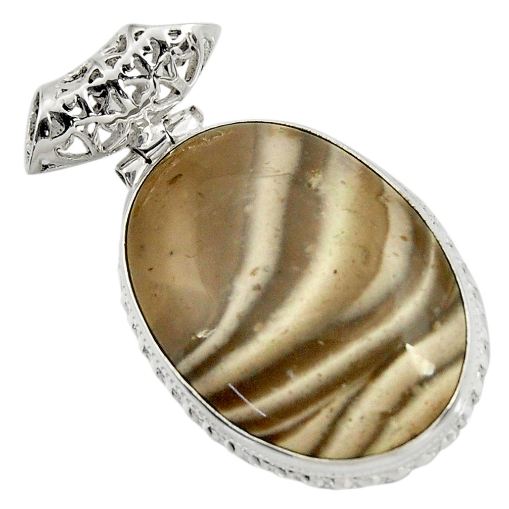 ver 25.00cts natural grey striped flint ohio oval pendant d41547