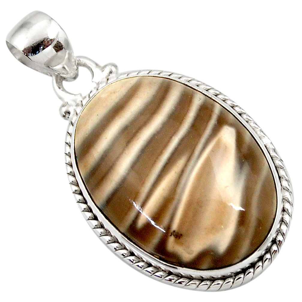 925 sterling silver 22.54cts natural grey striped flint ohio oval pendant d42403