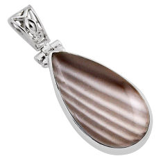 925 sterling silver 18.46cts natural grey striped flint ohio pear pendant n25312