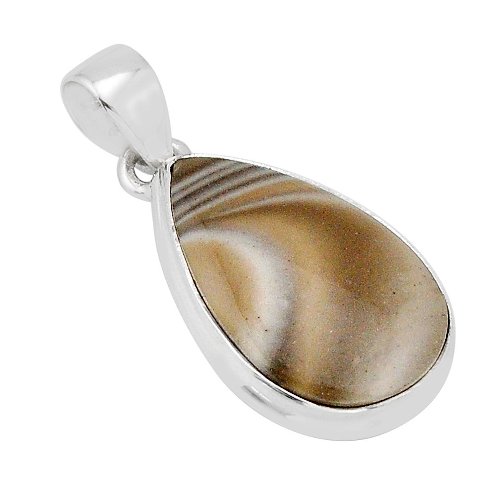925 sterling silver 12.19cts natural grey striped flint ohio pear pendant y66556
