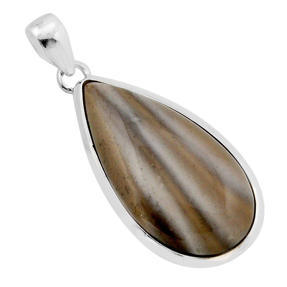 925 sterling silver 17.95cts natural grey striped flint ohio pear pendant y86775