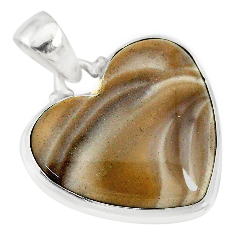 925 sterling silver 14.05cts natural grey striped flint ohio pendant r83195