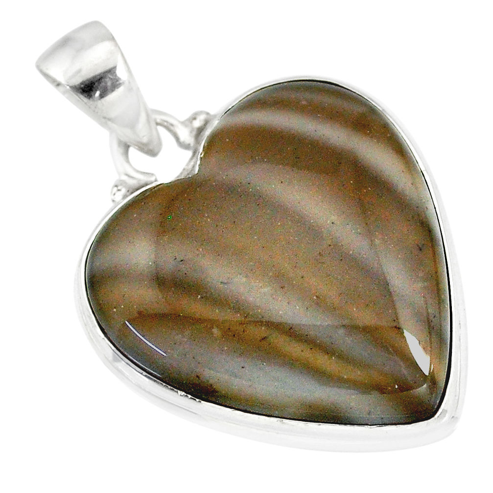 925 sterling silver 16.73cts natural grey striped flint ohio pendant r83213